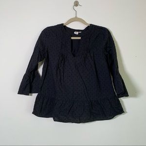 Gap Black Baby Doll Linen Top 3/4 Sleeve with Ruffle XS